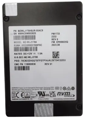 MZWLR1T9HCJR-00AC9 Samsung PM1733a 1.92TB 2.5in PCIe NVMe SSD (image for) MZWLR1T9HCJR-00AC9 Samsung PM1733a 1.92TB 2.5in PCIe NVMe SSD